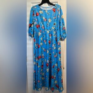 Blue Boho Floral Maxi Dress XL